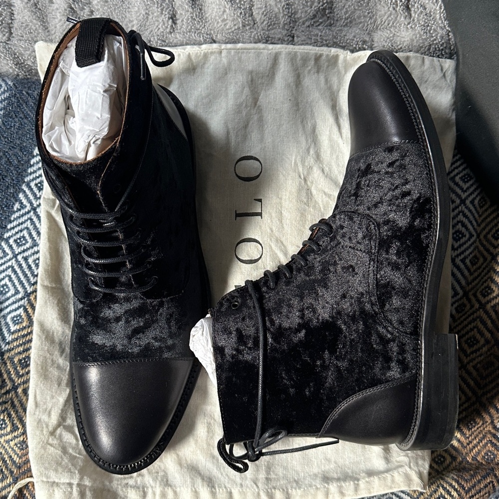 Taft Jack Boot in a velour finish. All black boot